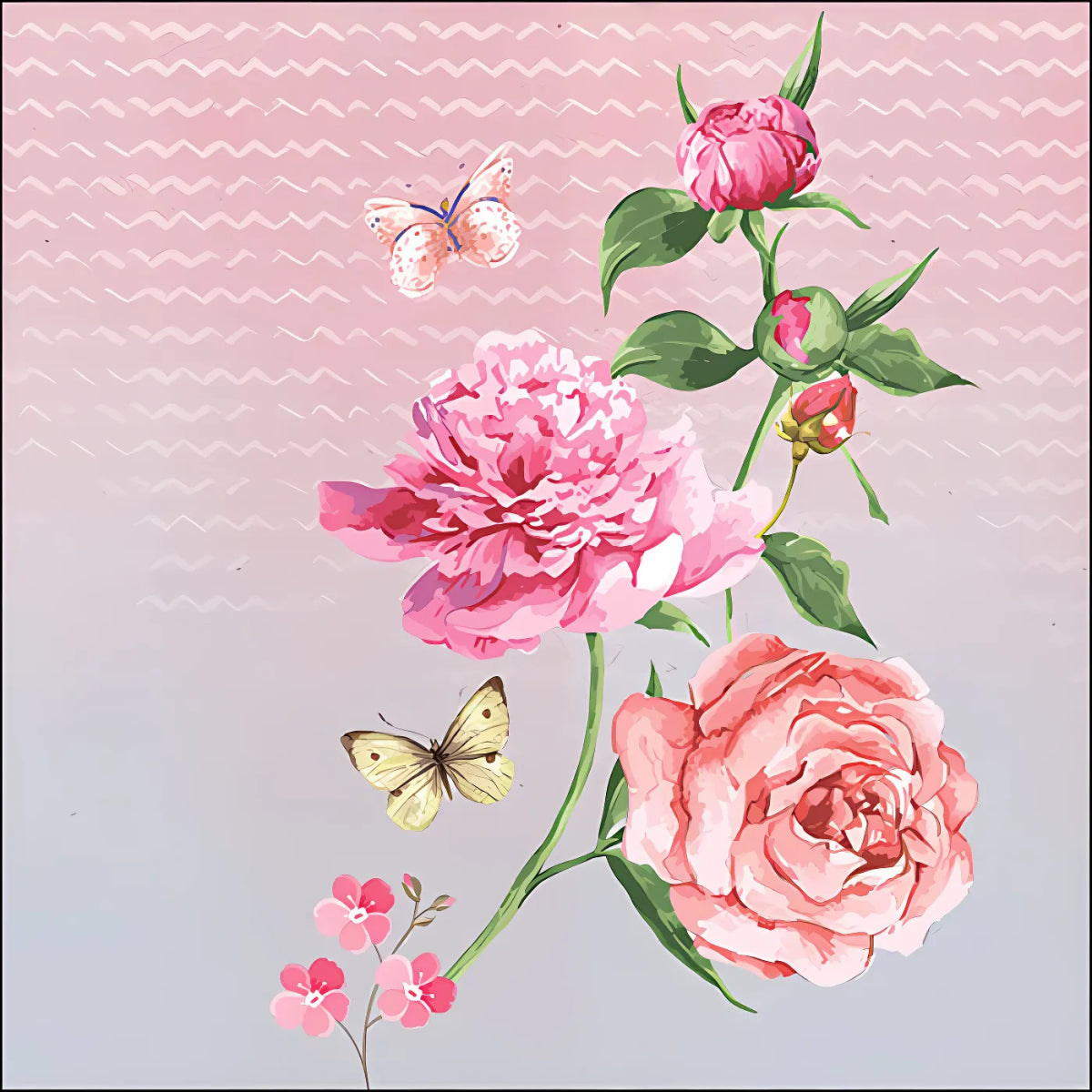 Guardanapo para Decoupage Ambiente 33x33cm com 20 Unidades - Flores Rosa e Borboleta