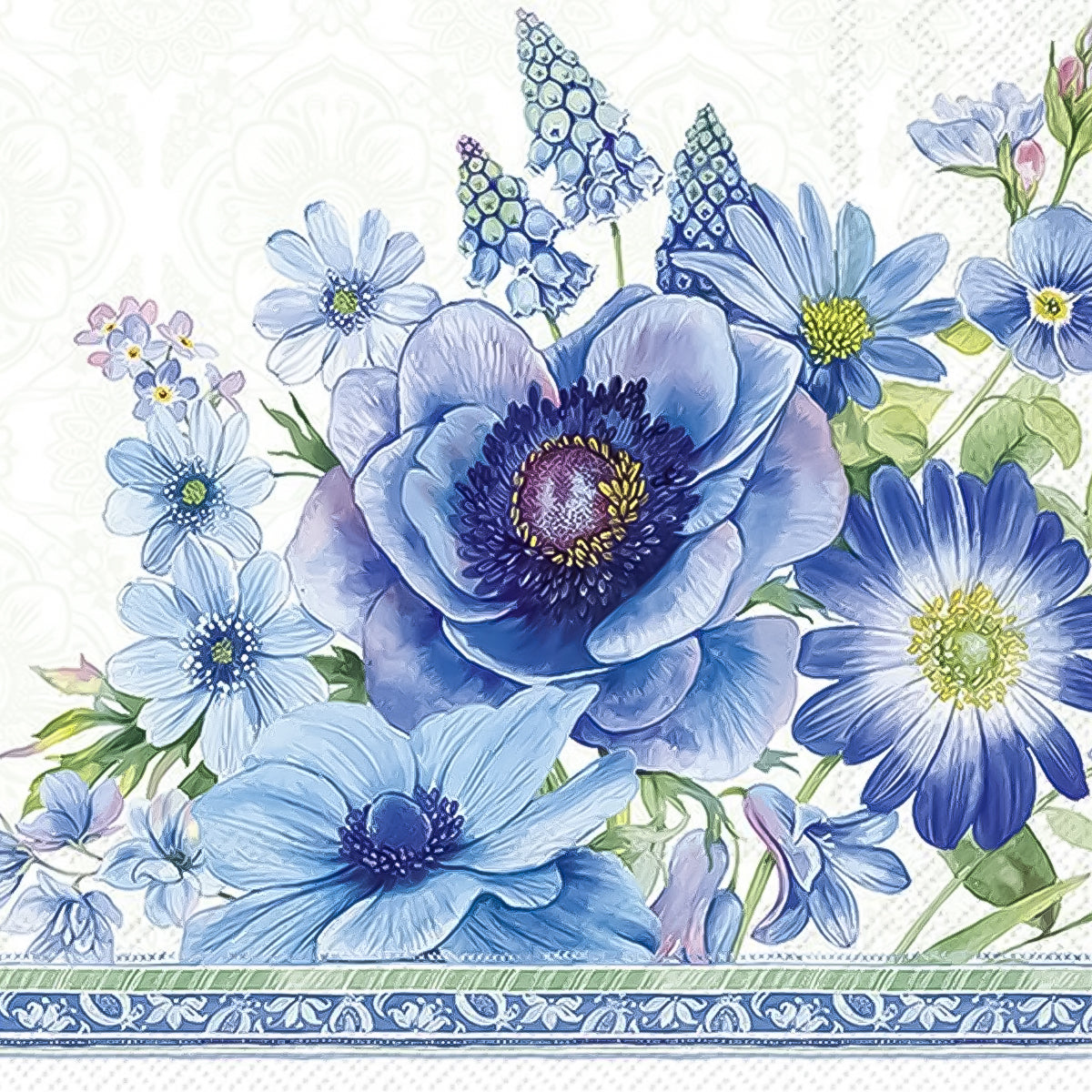 Guardanapo para Decoupage Ihr 33x33cm com 2 Unidades - Flores Primavera Azul