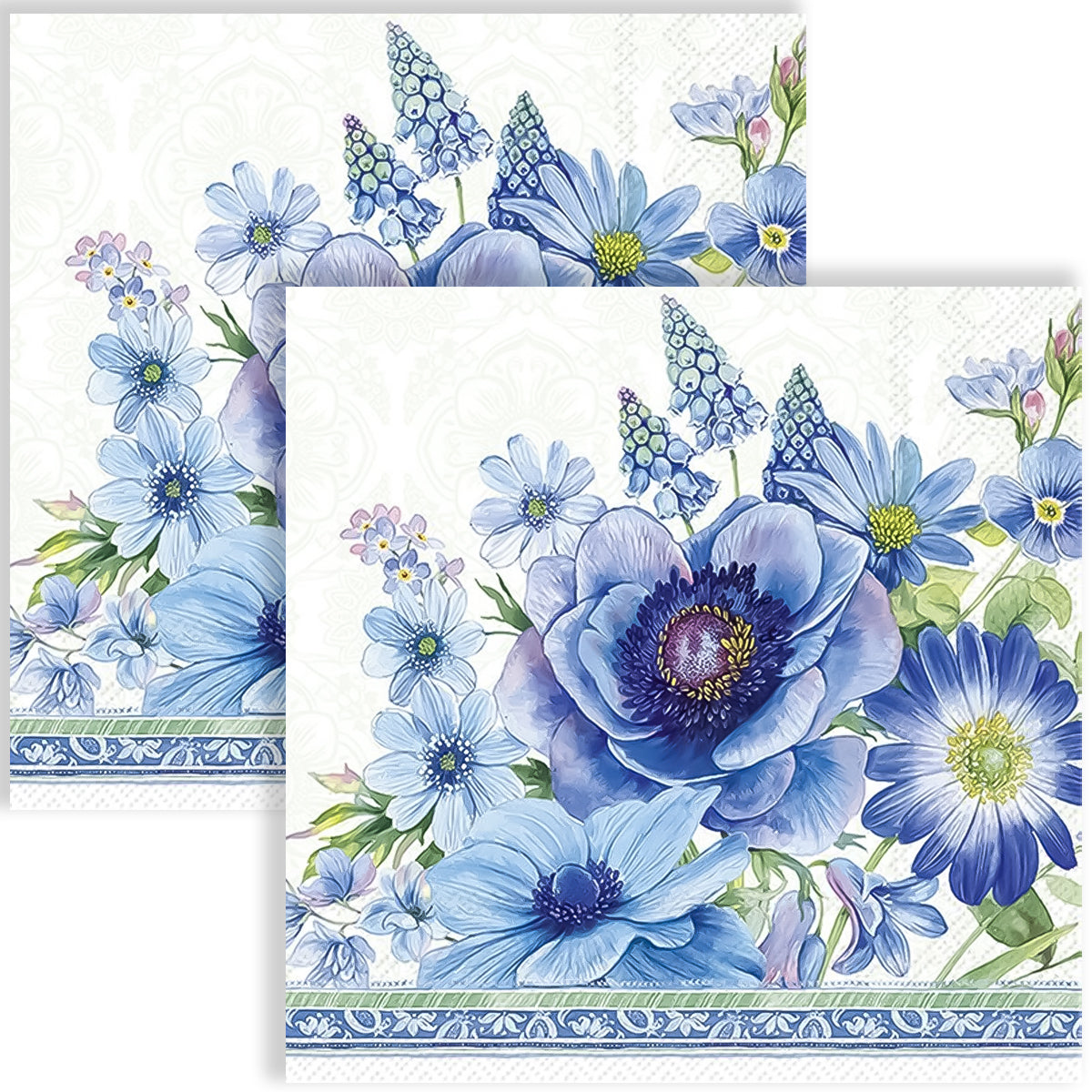 Guardanapo para Decoupage Ihr 33x33cm com 2 Unidades - Flores Primavera Azul