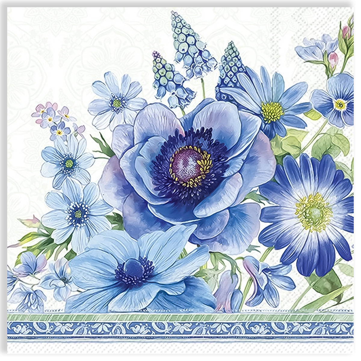 Guardanapo para Decoupage Ihr 33x33cm com 2 Unidades - Flores Primavera Azul