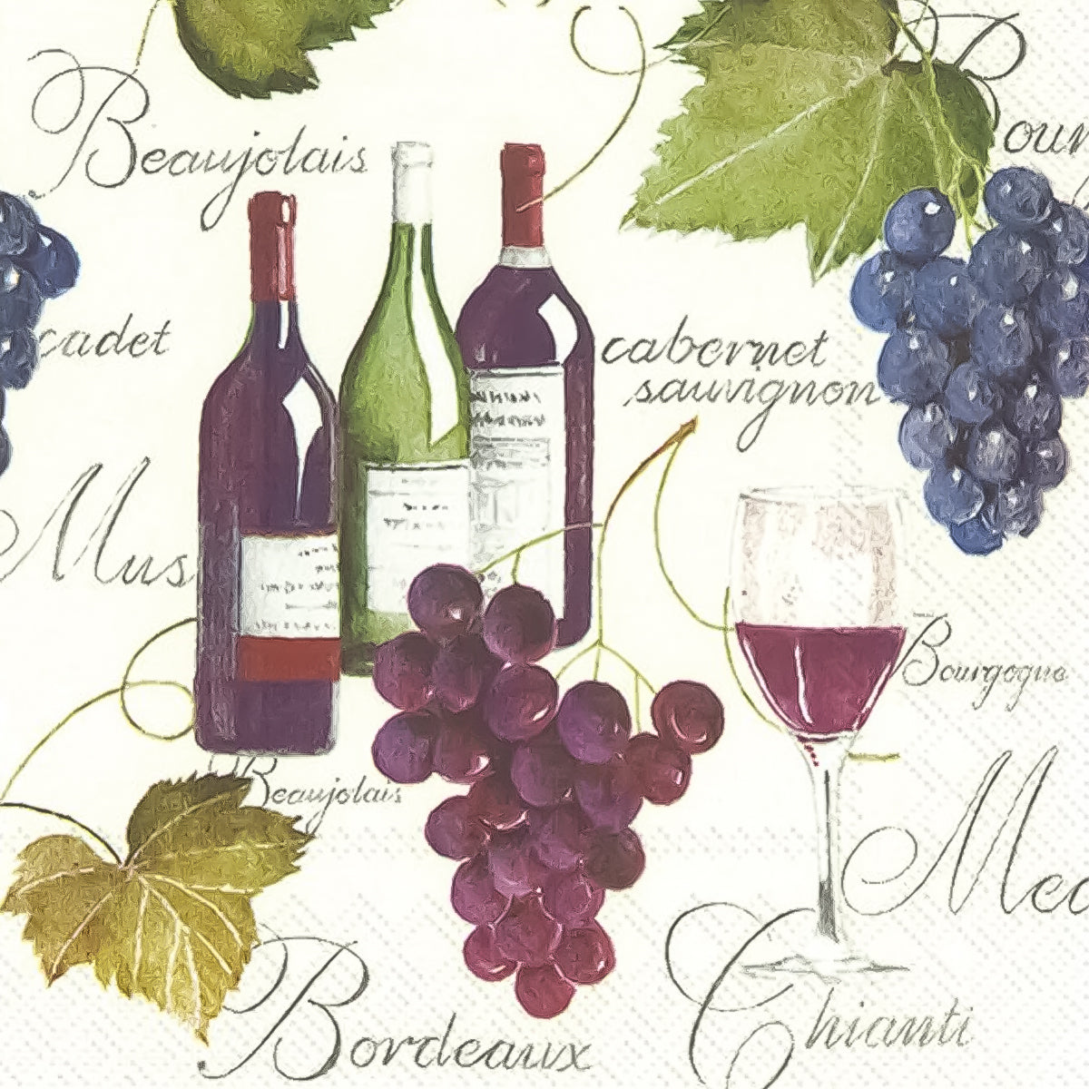 Guardanapo para Decoupage Ihr 33x33cm com 2 Unidades - Vinho, Uva e Taça