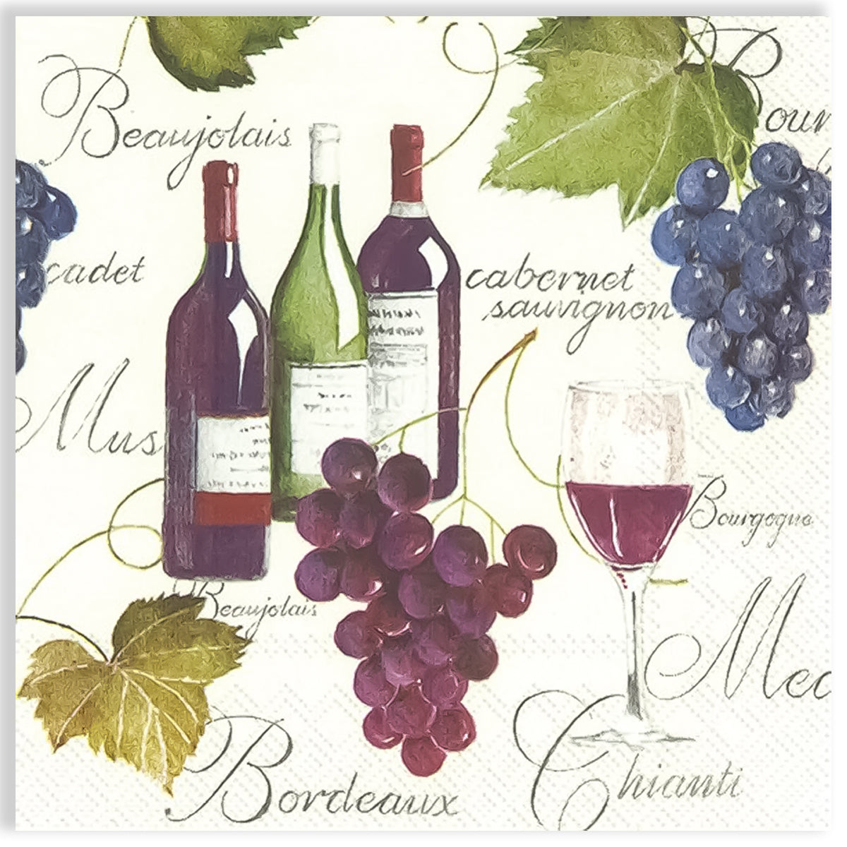 Guardanapo para Decoupage Ihr 33x33cm com 2 Unidades - Vinho, Uva e Taça