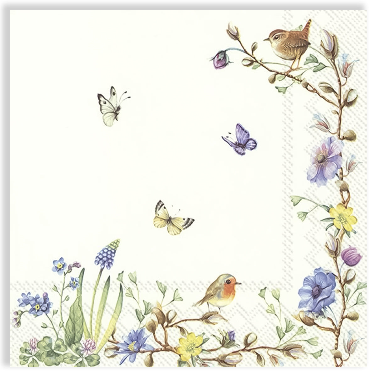 Guardanapo para Decoupage Ihr 33x33cm com 2 Unidades - Borboleta e Pássaros