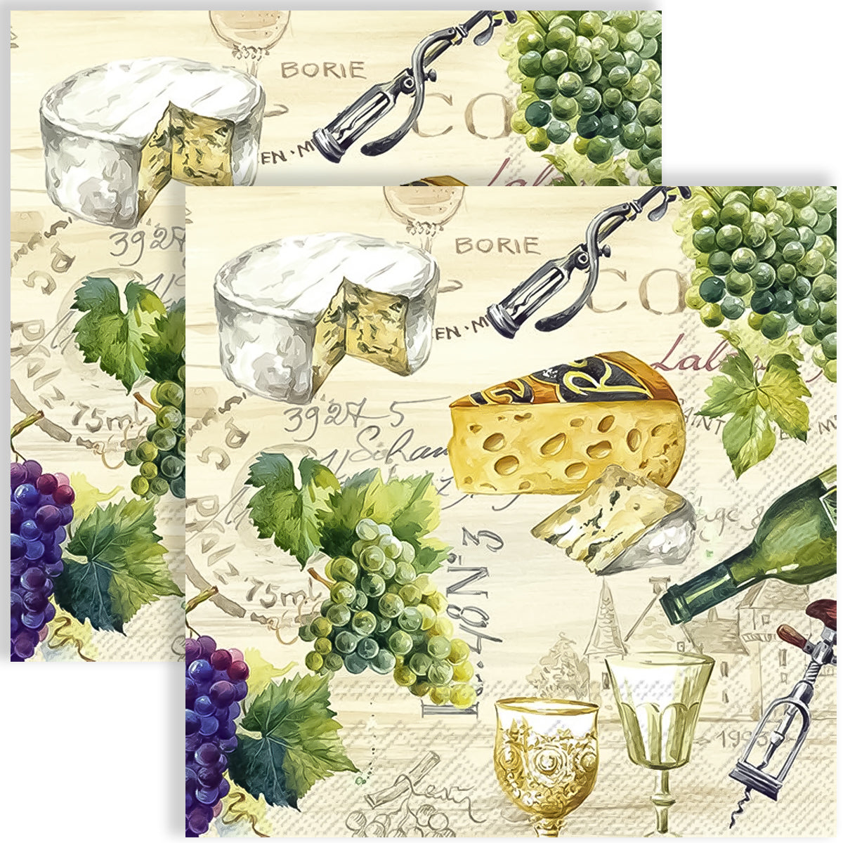 Guardanapo para Decoupage Ihr 33x33cm com 2 Unidades - Queijo, Vinho e Uva