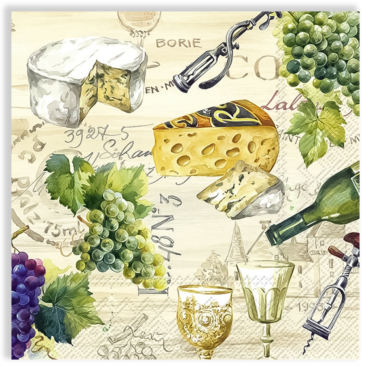 Guardanapo para Decoupage Ihr 33x33cm com 2 Unidades - Queijo, Vinho e Uva