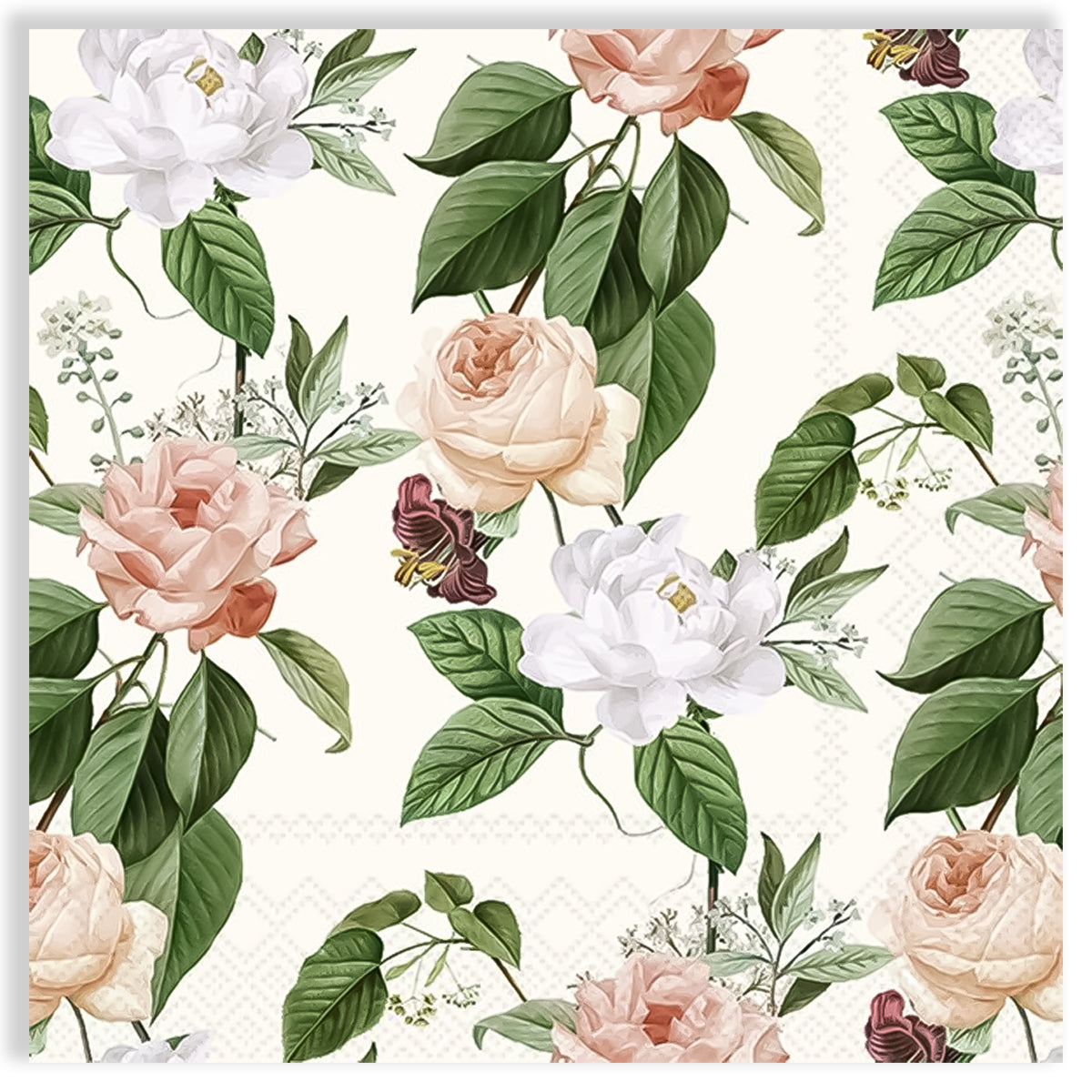 Guardanapo para Decoupage Ihr 33x33cm com 2 Unidades - Rosas e Folhas