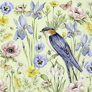 Guardanapo para Decoupage Ihr 33x33 Flores e Passaro Verde Claro C/ 20 Unidade