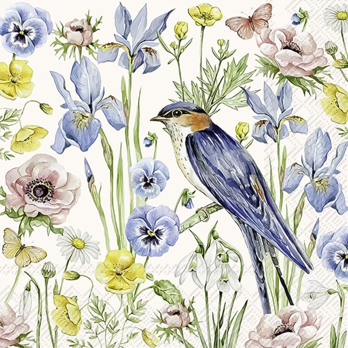 Guardanapo para Decoupage Ihr 33x33 Flores e Passaro Creme C/ 20 Unidade