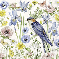 Guardanapo para Decoupage Ihr 33x33 Flores e Passaro Creme C/ 20 Unidade