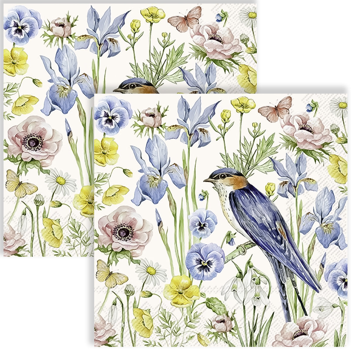 Guardanapo para Decoupage Ihr 33x33 Flores e Passaro Creme C/ 20 Unidade