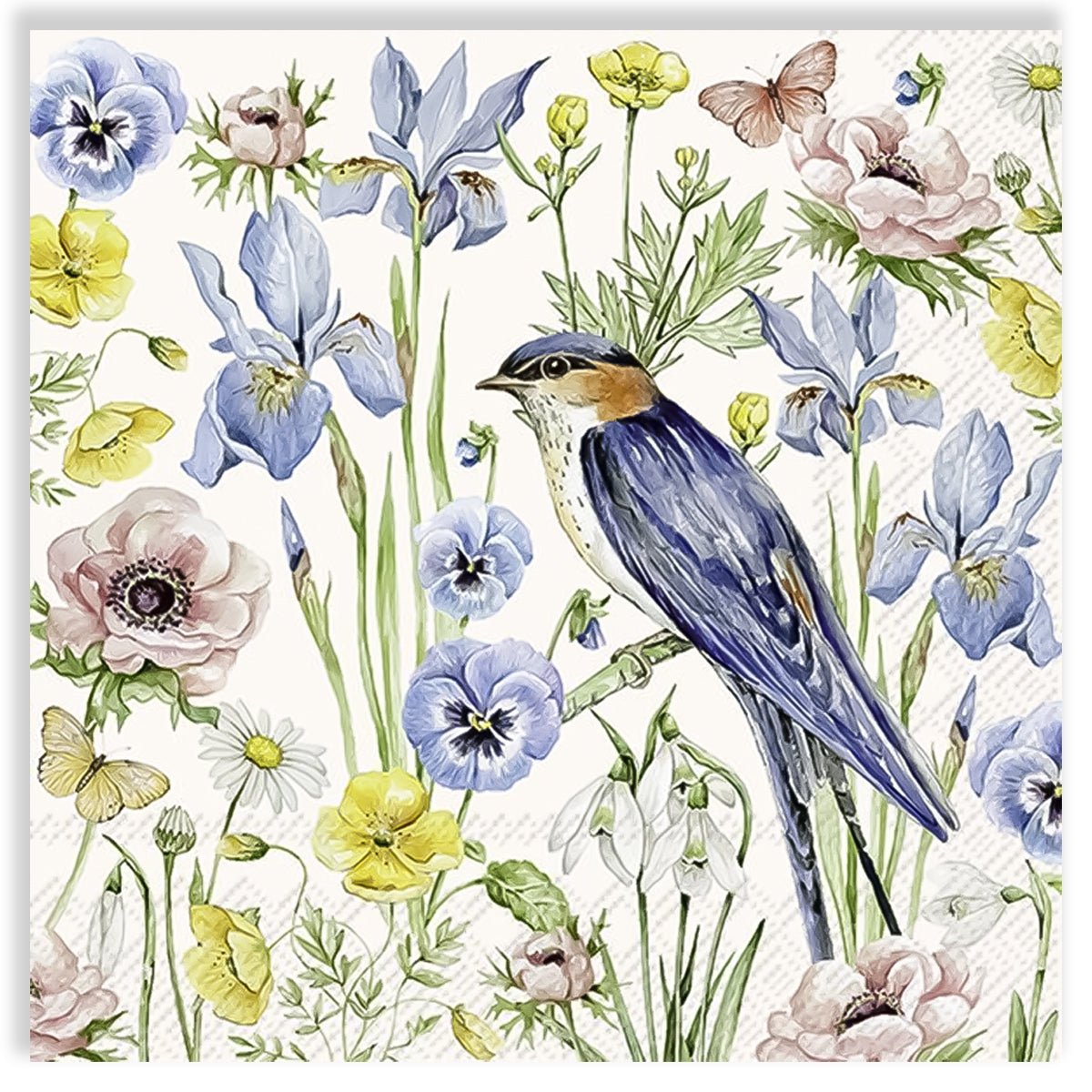 Guardanapo para Decoupage Ihr 33x33 Flores e Passaro Creme C/ 20 Unidade