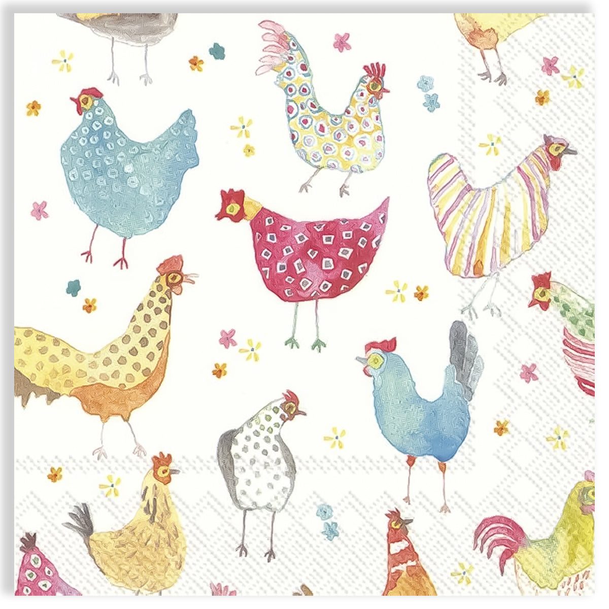 Guardanapo para Decoupage Ihr 33x33cm com 2 Unidades - Galinhas Coloridas