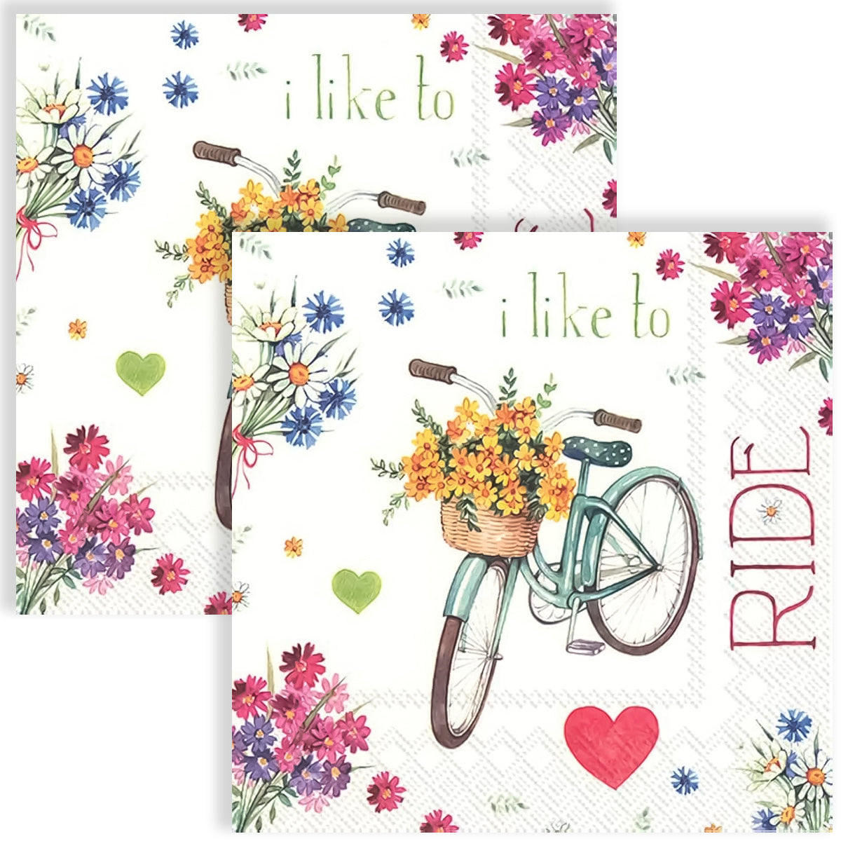 Guardanapo para Decoupage Ihr 33x33cm com 2 Unidades - Bicicleta Flores