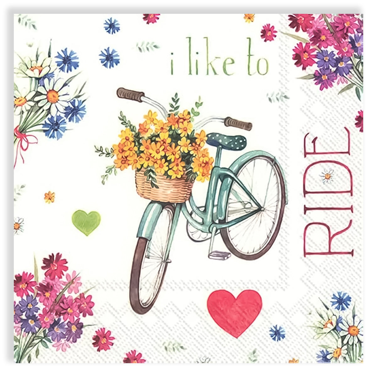 Guardanapo para Decoupage Ihr 33x33cm com 2 Unidades - Bicicleta Flores