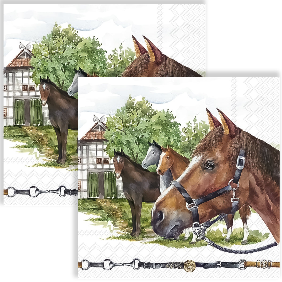 Guardanapo para Decoupage Ihr 33x33cm com 2 Unidades - Família de Cavalos