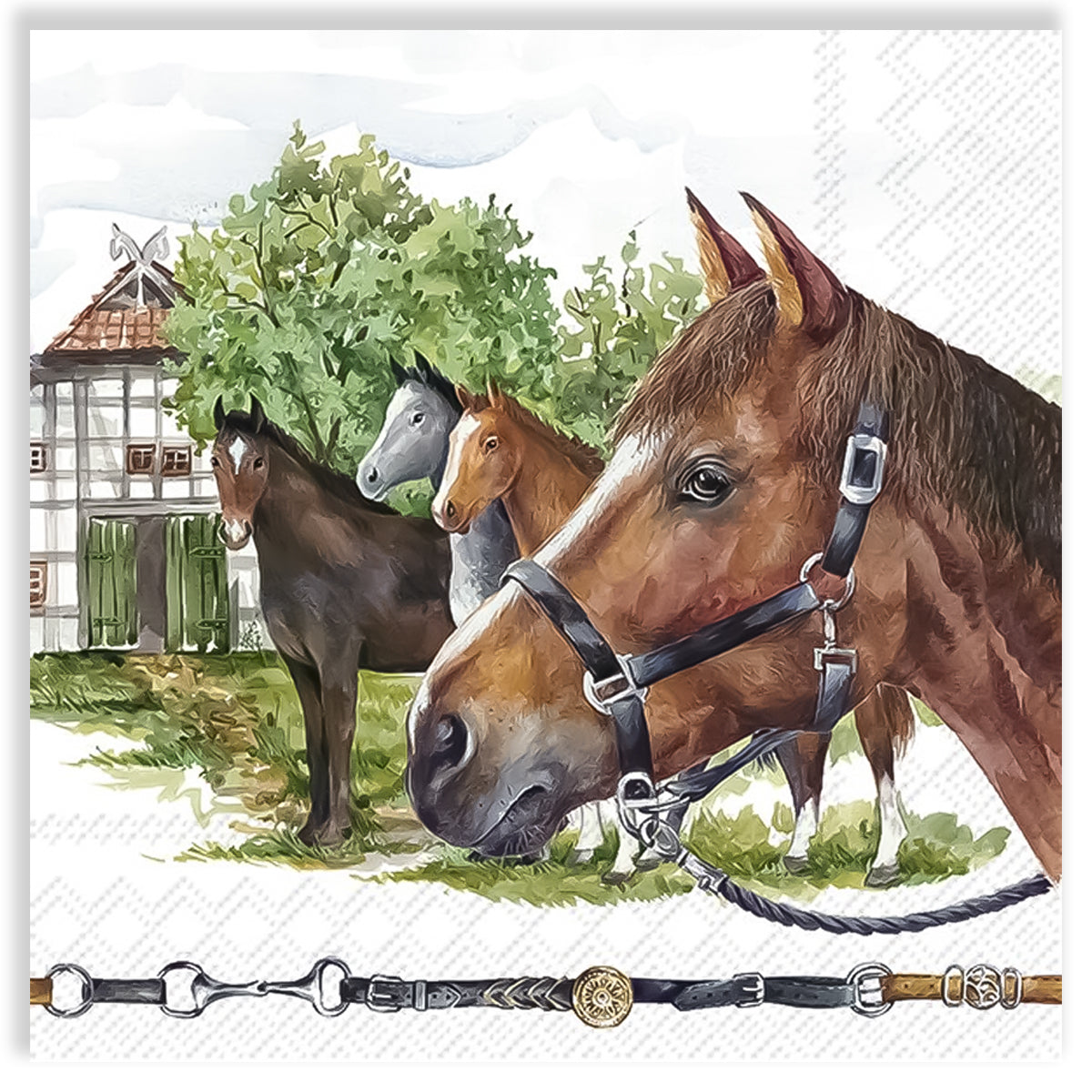 Guardanapo para Decoupage Ihr 33x33cm com 2 Unidades - Família de Cavalos