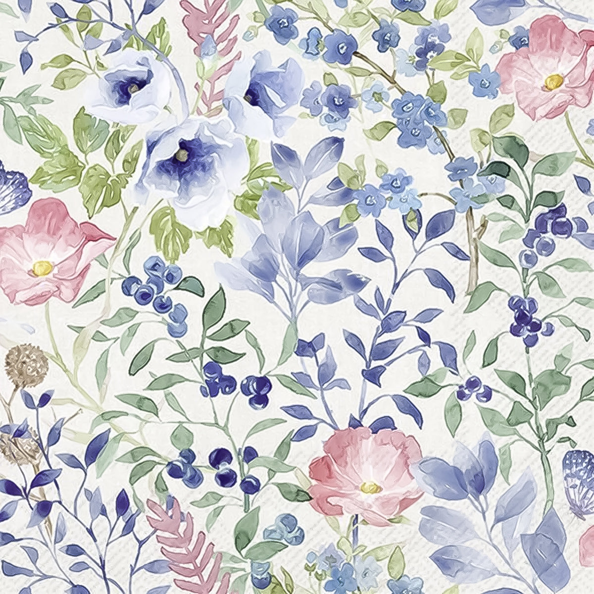 Guardanapo para Decoupage Ihr 33x33cm com 2 Unidades - Flores Indigo Cinza