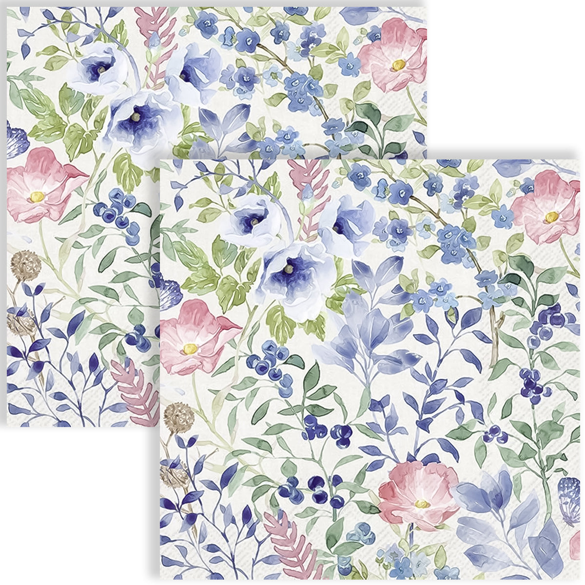 Guardanapo para Decoupage Ihr 33x33cm com 2 Unidades - Flores Indigo Cinza