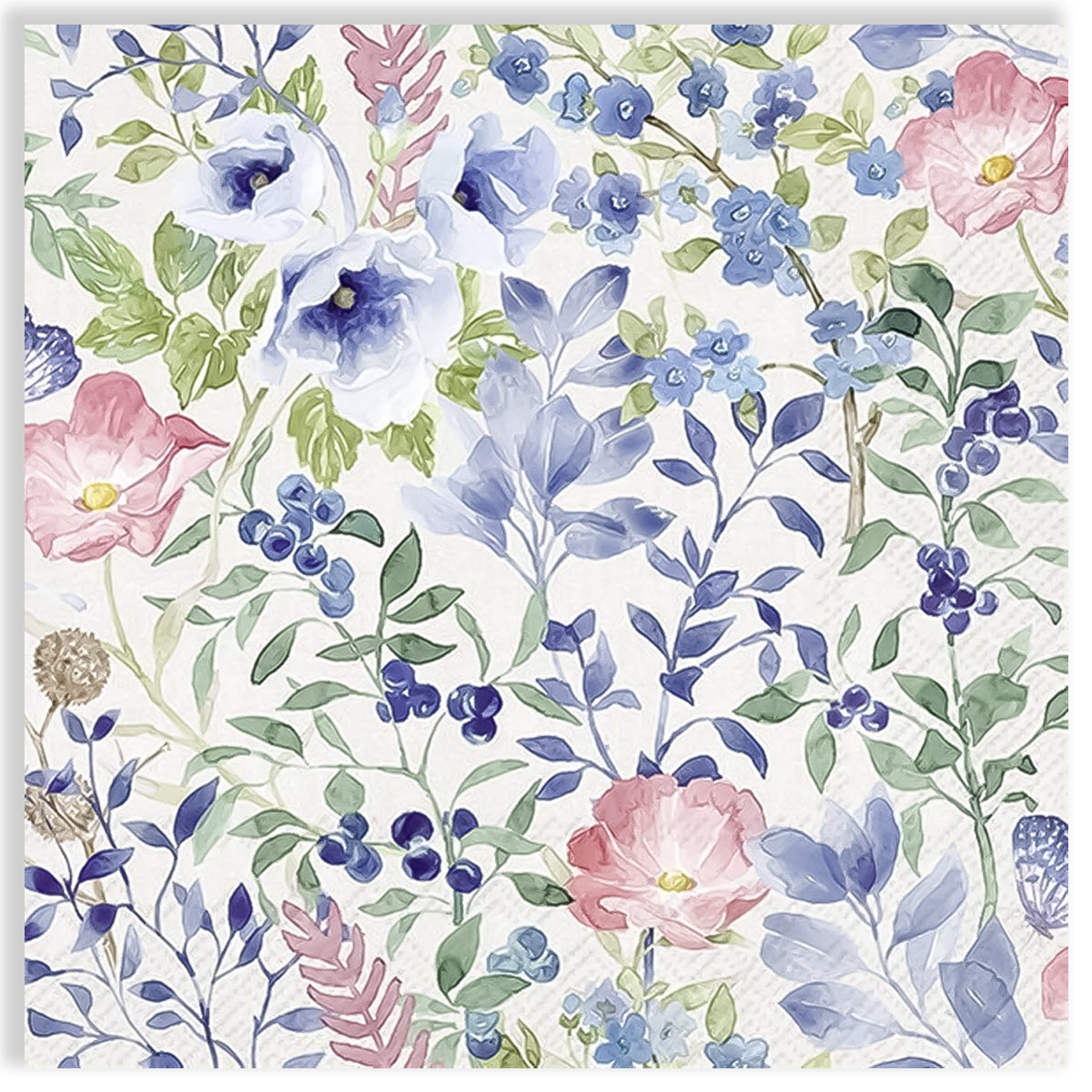 Guardanapo para Decoupage Ihr 33x33cm com 2 Unidades - Flores Indigo Cinza