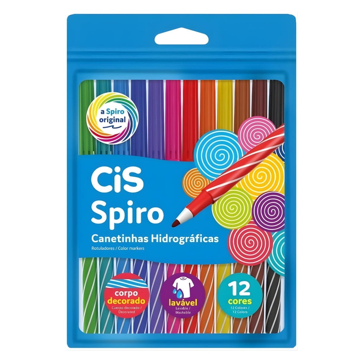 Estojo de Caneta Hidrograficas Spiro com 12 Cores - Cis