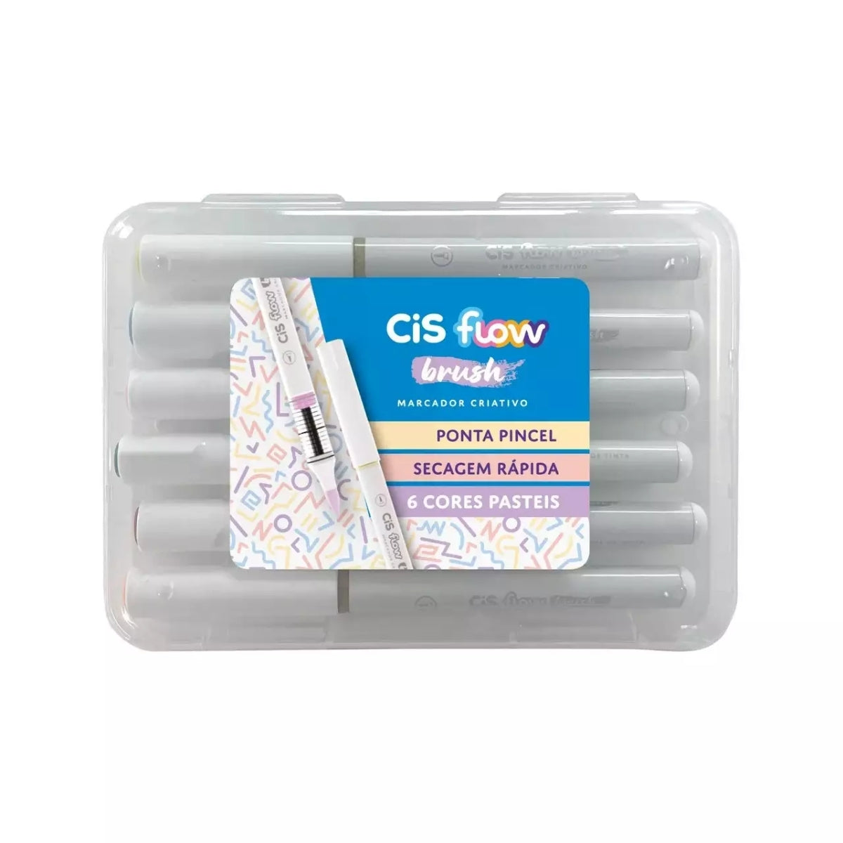 Estojo de Marcador Criativo Flow Brush com 6 Cores - Pasteis - Cis
