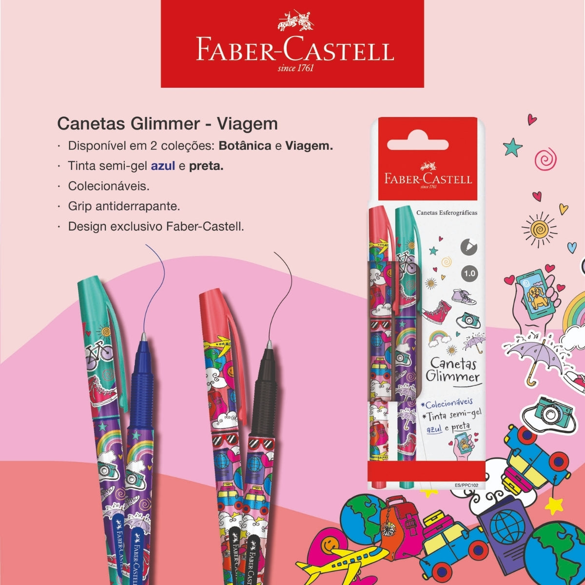 Caneta Esferográfica Glimmer 1,0mm com 2 Cores - Faber-castell Es/ppc102