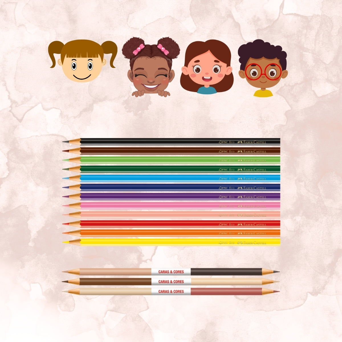 Estojo Lápis de Cor Ecolápis Caras & Cores Tons de Pele 12 Cores - Faber-castell 112634