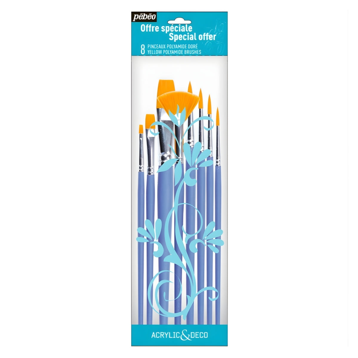 Estojo com 8 Pincéis Sintéticos Cabo Curto 951170 - Pébéo