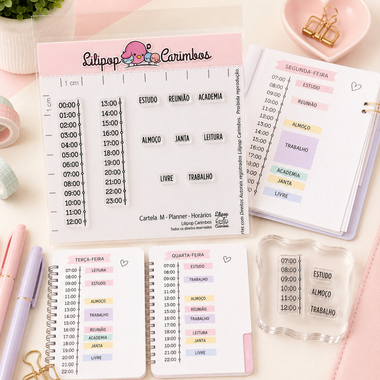 Kit Carimbos M Planner Horário Scrapbook - Lilipop