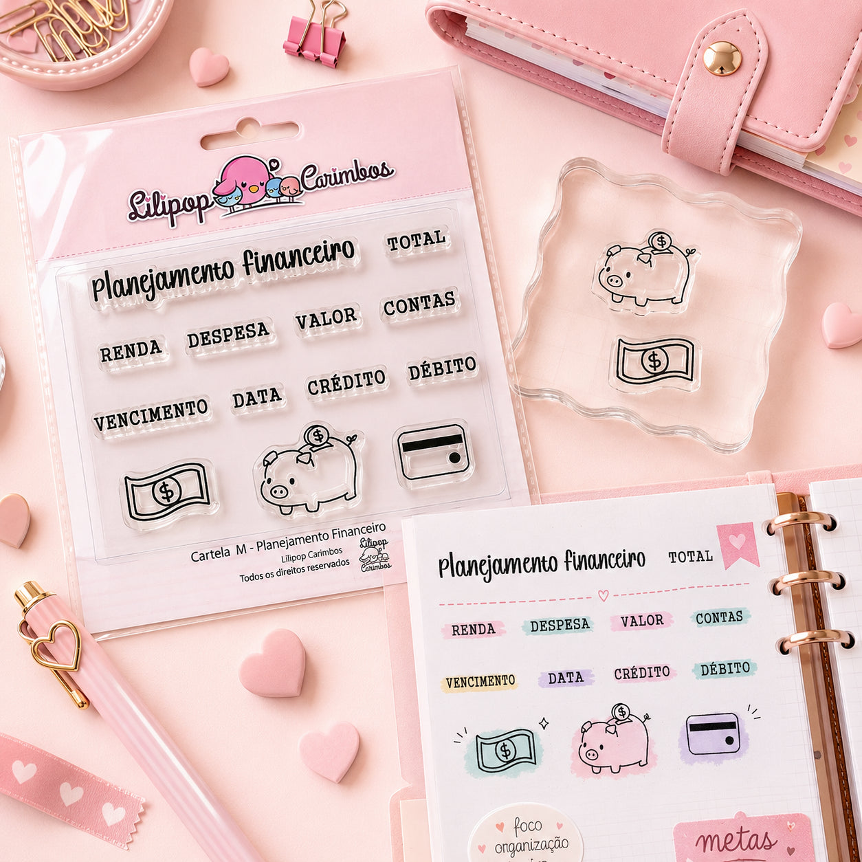 Kit Carimbos M Planejamento Financeiro Scrapbook Planner - Lilipop
