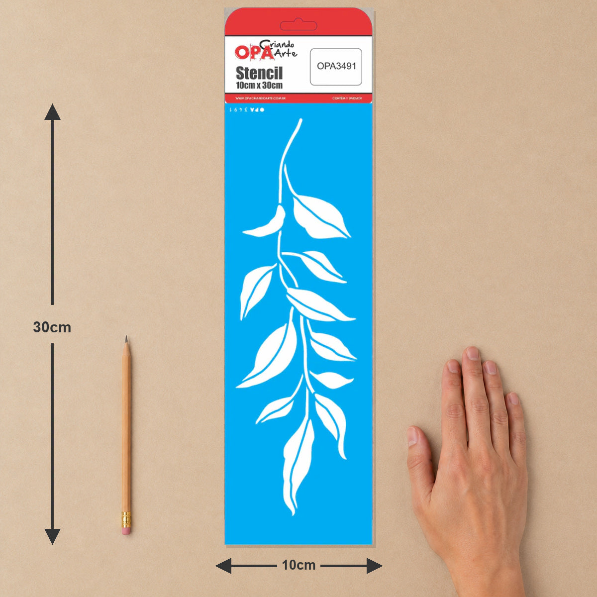 Stencil Ramo de Folhas I 10x30cm para Pintura Decorativa e Artesanato 3491 - Opa