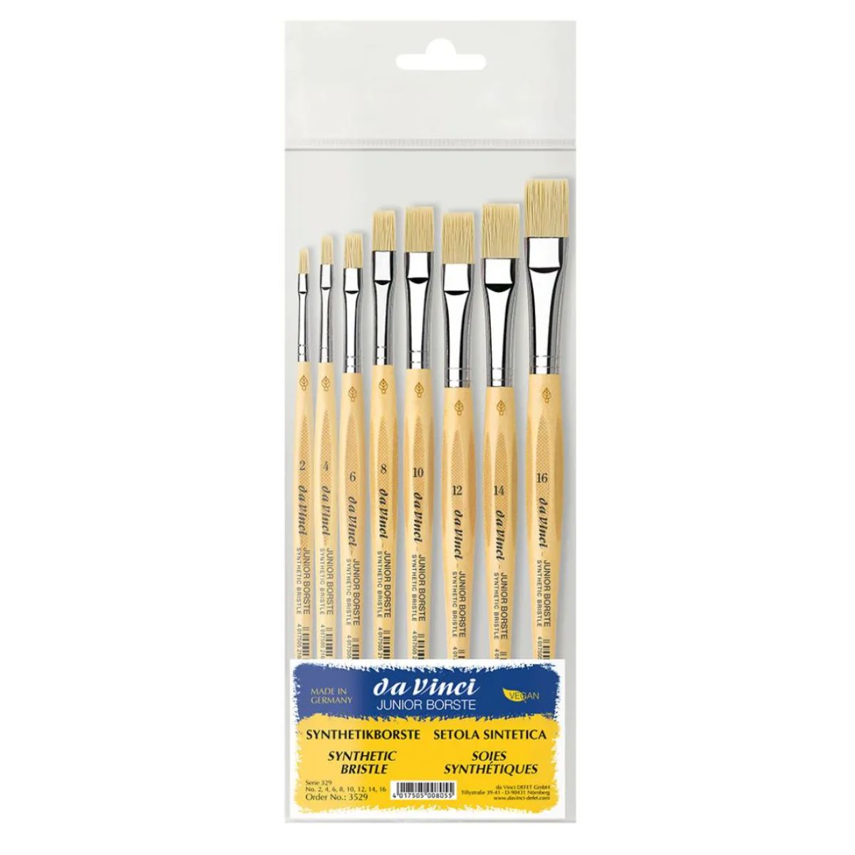 Kit Pincel da Vinci Junior 3529 com 8 Unidades - Série 329 Chato