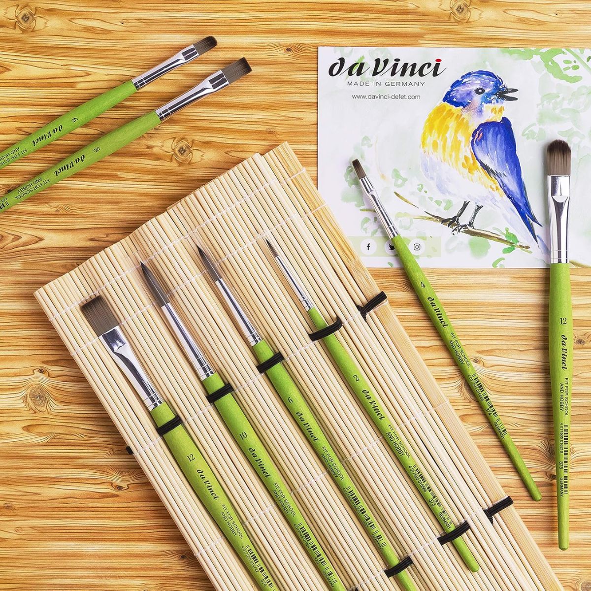 Kit Pincel da Vinci Fit Synthetics com 8 Unidades + Tapetinho de Bambu - Séries 373, 374, 375