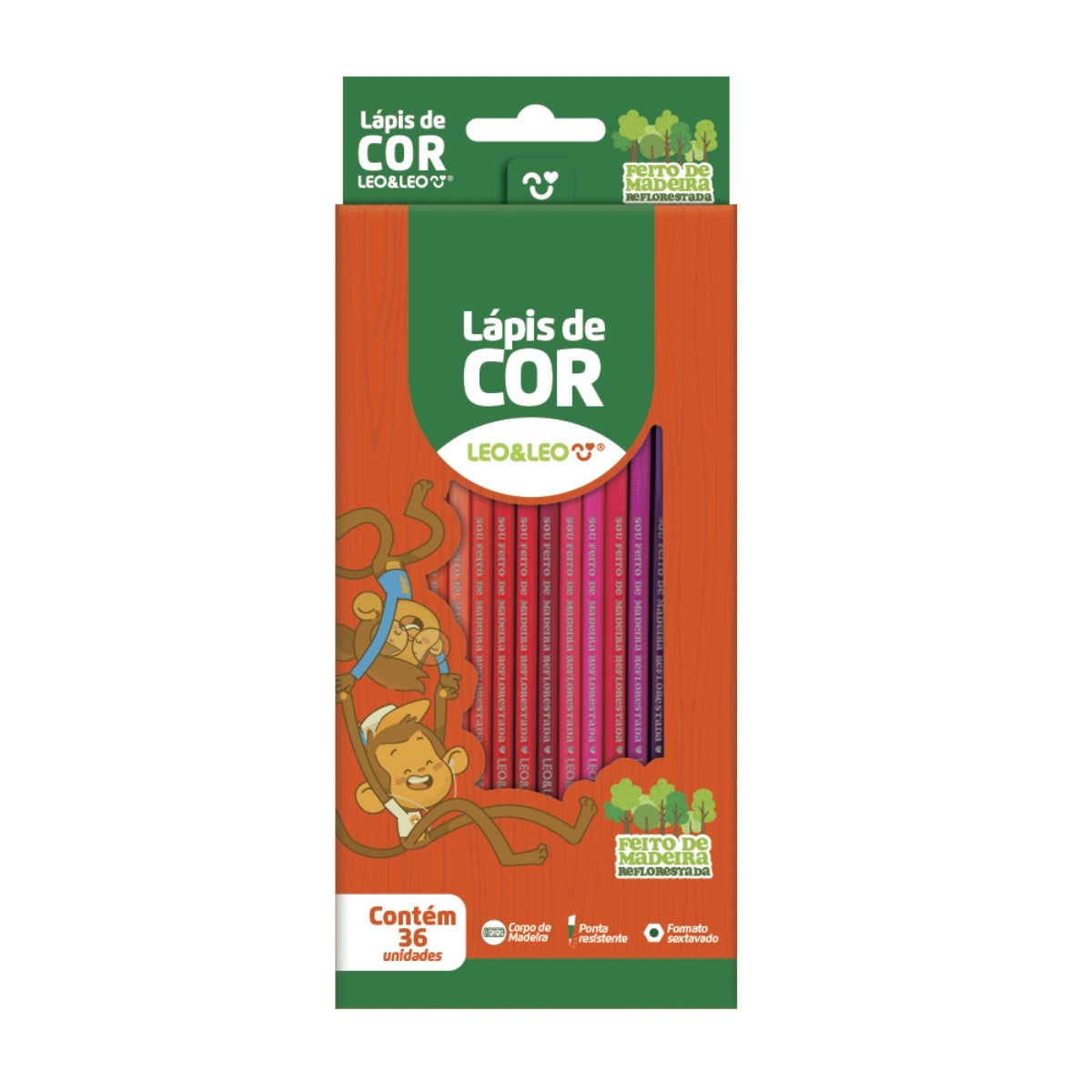 Lápis de Cor de Madeira com 36 Cores - Leo & Leo 10272