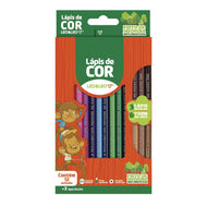 Estojo Lápis de Cor Madeira Sextavado com 15 Cores - 12 Cores + 3 Bicolors Tons de Pele 10270 - Leo & Leo