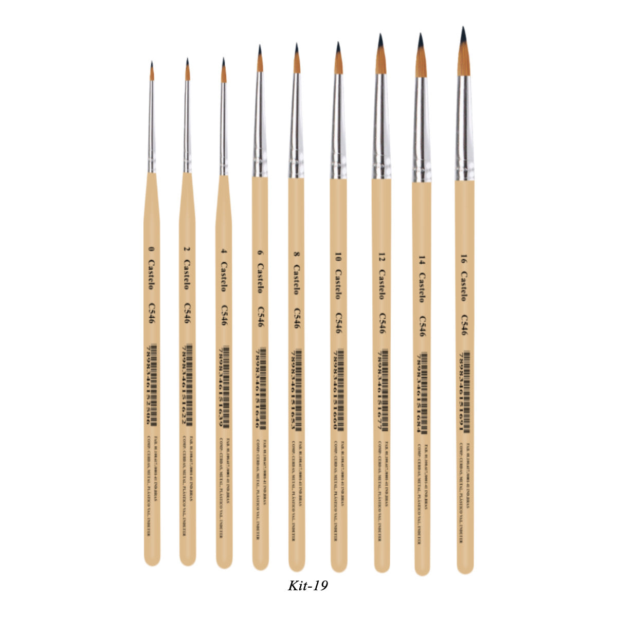 Kit de Pinceis Castelo para Pintura Redondos - 09 Unidades Modelo 19