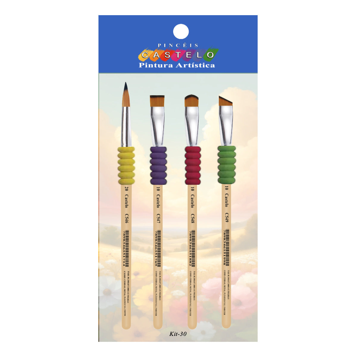 Kit de Pinceis Castelo para Pintura Pedagógico - 04 Unidades Modelo 30