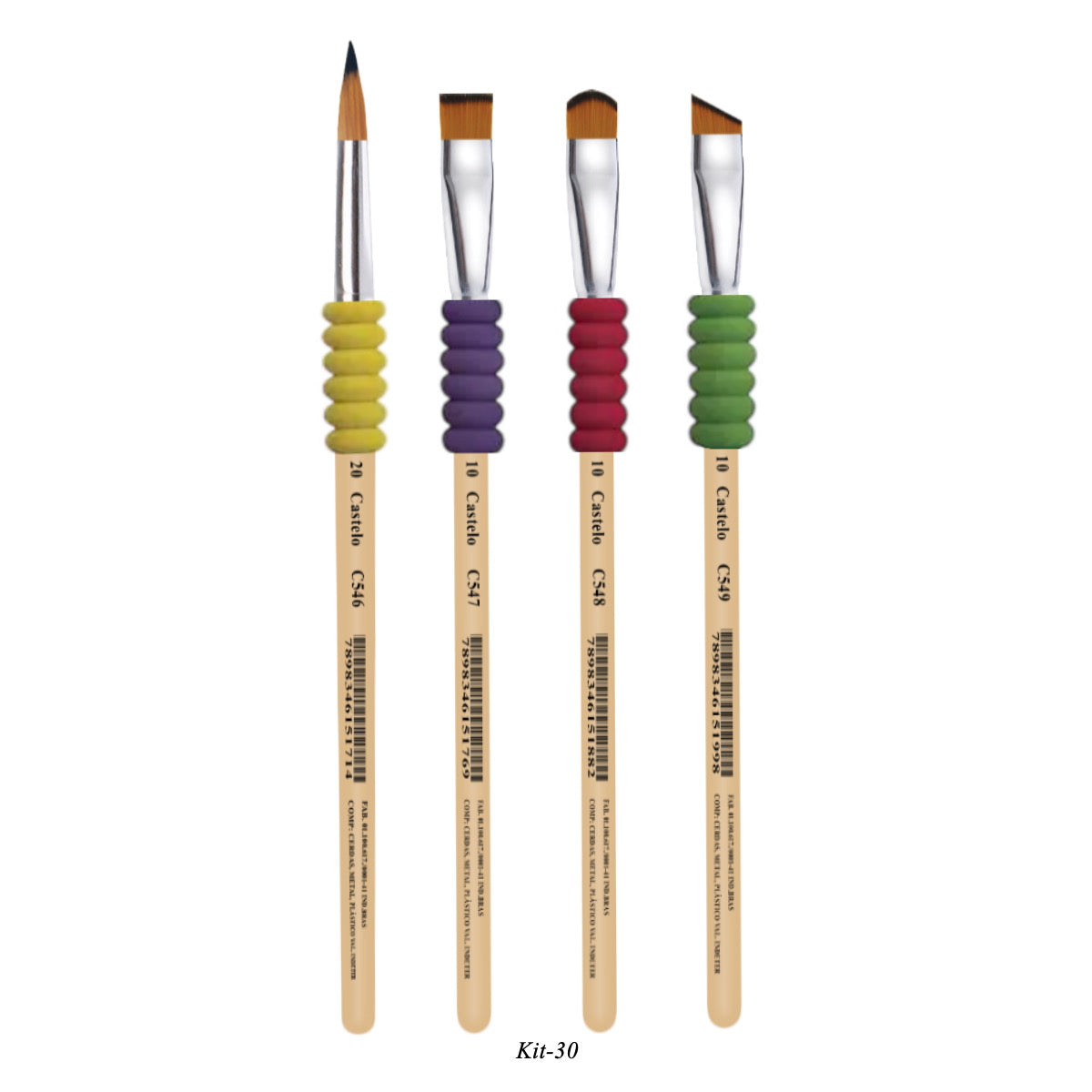 Kit de Pinceis Castelo para Pintura Pedagógico - 04 Unidades Modelo 30