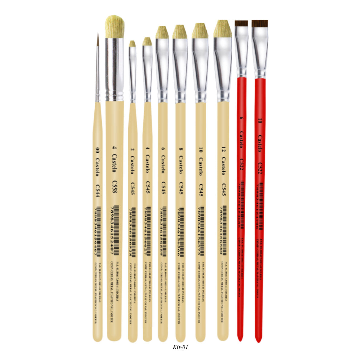 Kit de Pinceis Castelo para Tecido - 10 Unidades Modelo 01