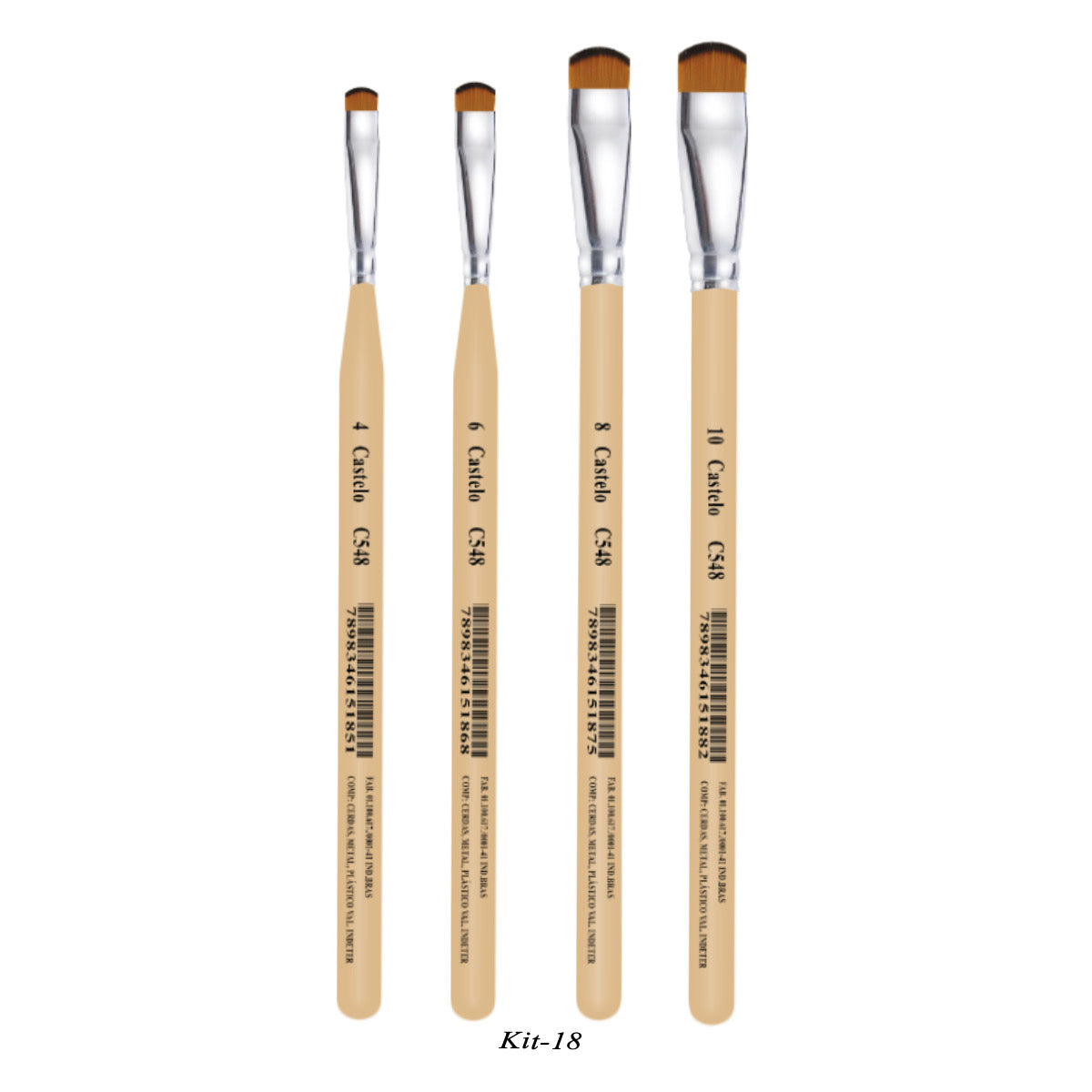 Kit de Pinceis Castelo para Pintura Língua de Gato - 04 Unidades Modelo 18