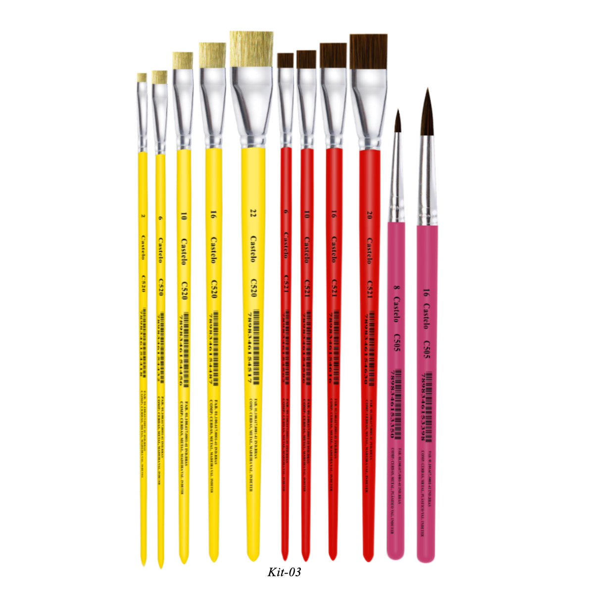 Kit de Pinceis Castelo para Pintura em Tela - 11 Unidades Modelo 03