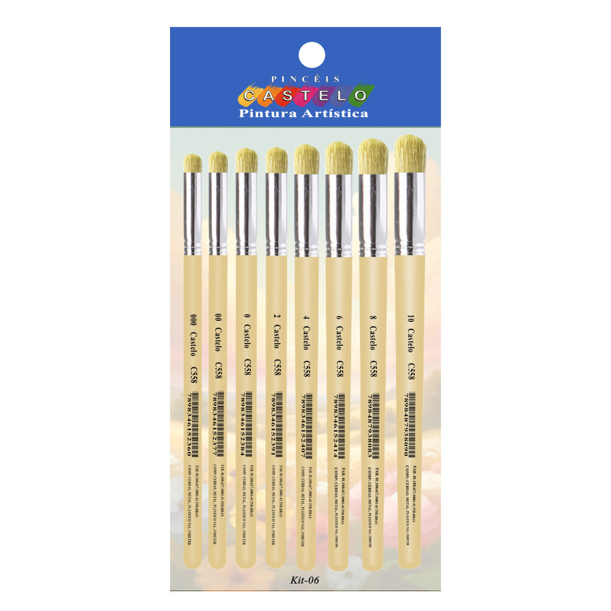 Kit de Pinceis Castelo para Tecido com Stencil - 08 Unidades Modelo 06