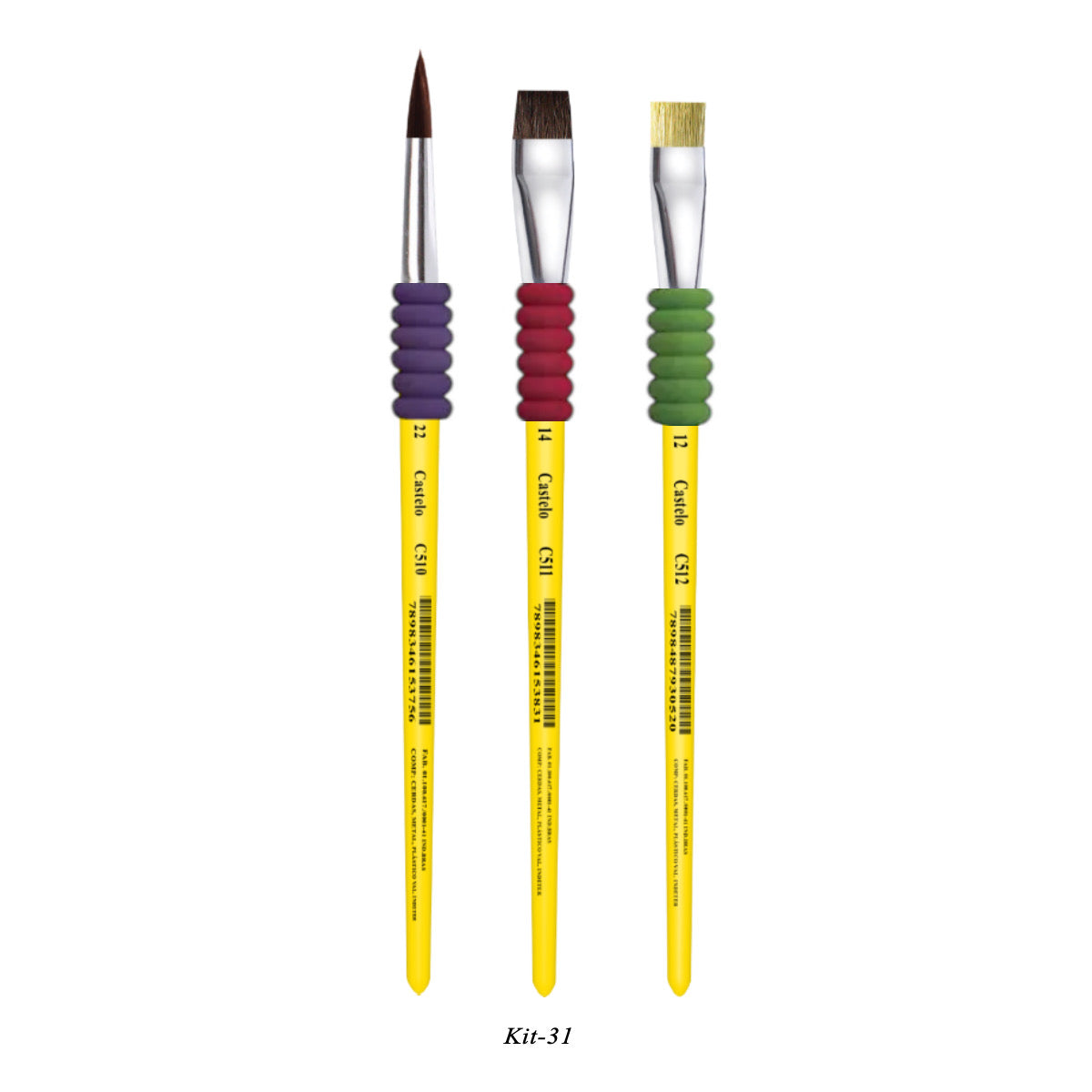 Kit de Pinceis Castelo para Pintura Pedagógico - 03 Unidades Modelo 31