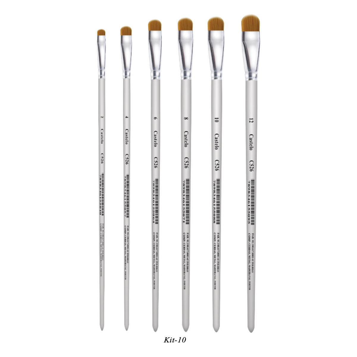 Kit de Pinceis Castelo para Pintura Língua de Gato Serie Branca - 06 Unidades Modelo 10