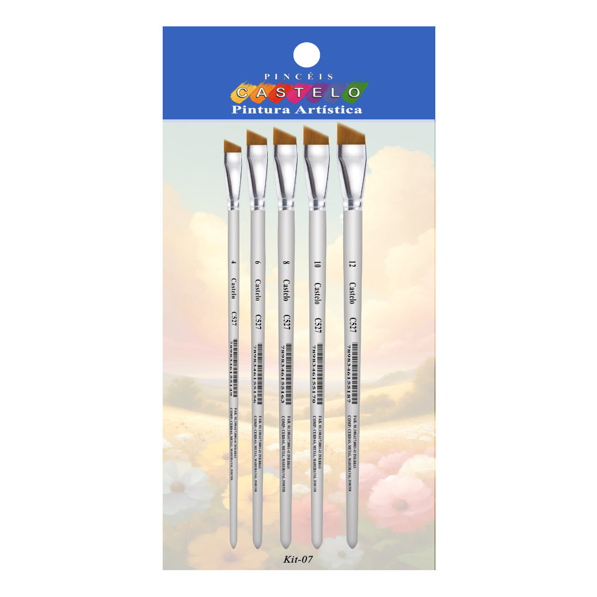 Kit de Pinceis Castelo para Pintura Chanfrados - 05 Unidades Modelo 07