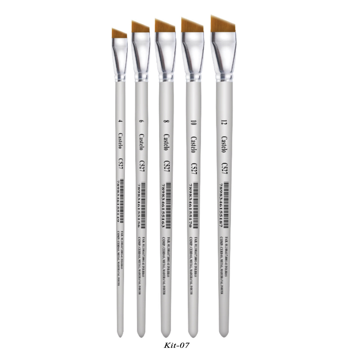 Kit de Pinceis Castelo para Pintura Chanfrados - 05 Unidades Modelo 07