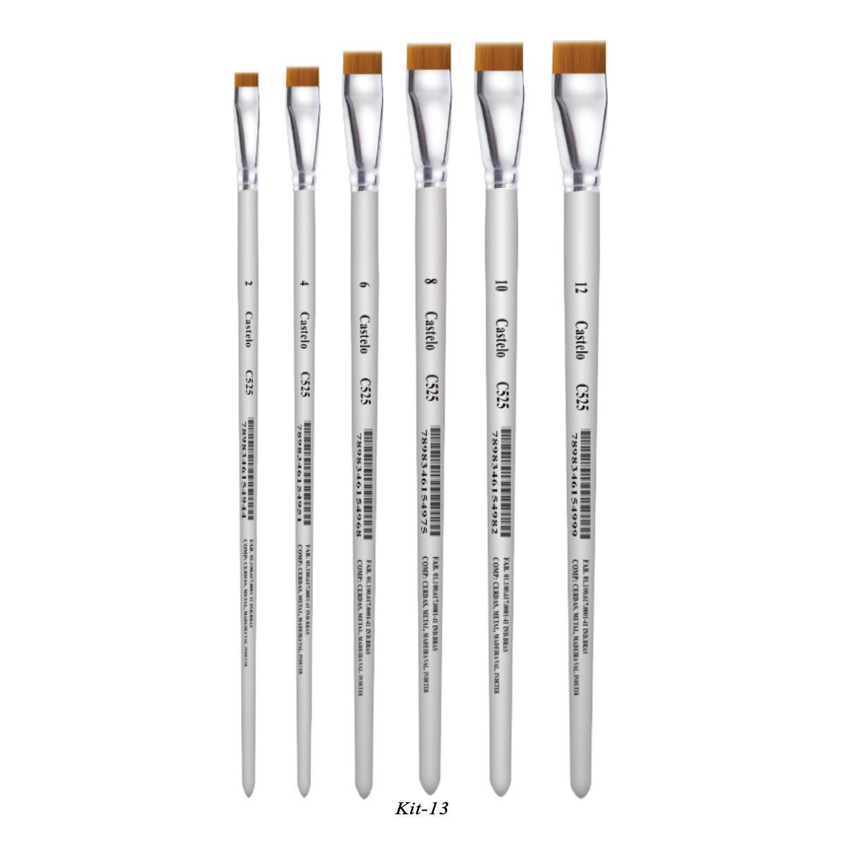 Kit de Pinceis Castelo para Pintura Chatos - 06 Unidades Modelo 13