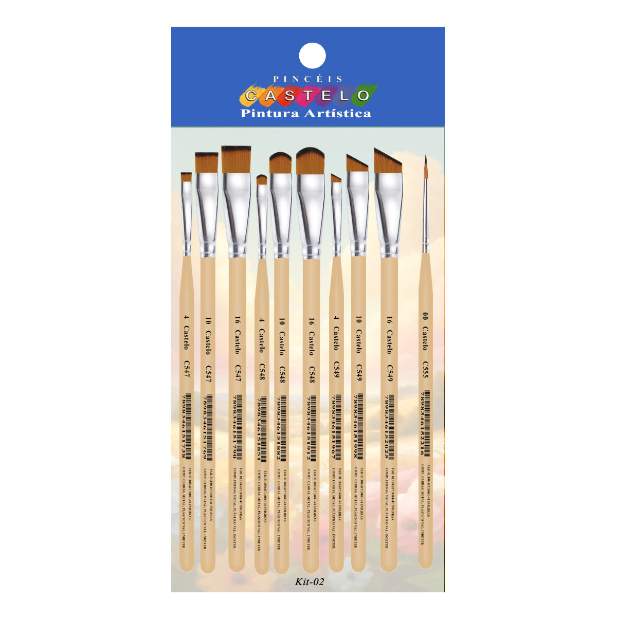 Kit de Pinceis Castelo para Pintura em Madeira - 10 Unidades Modelo 02