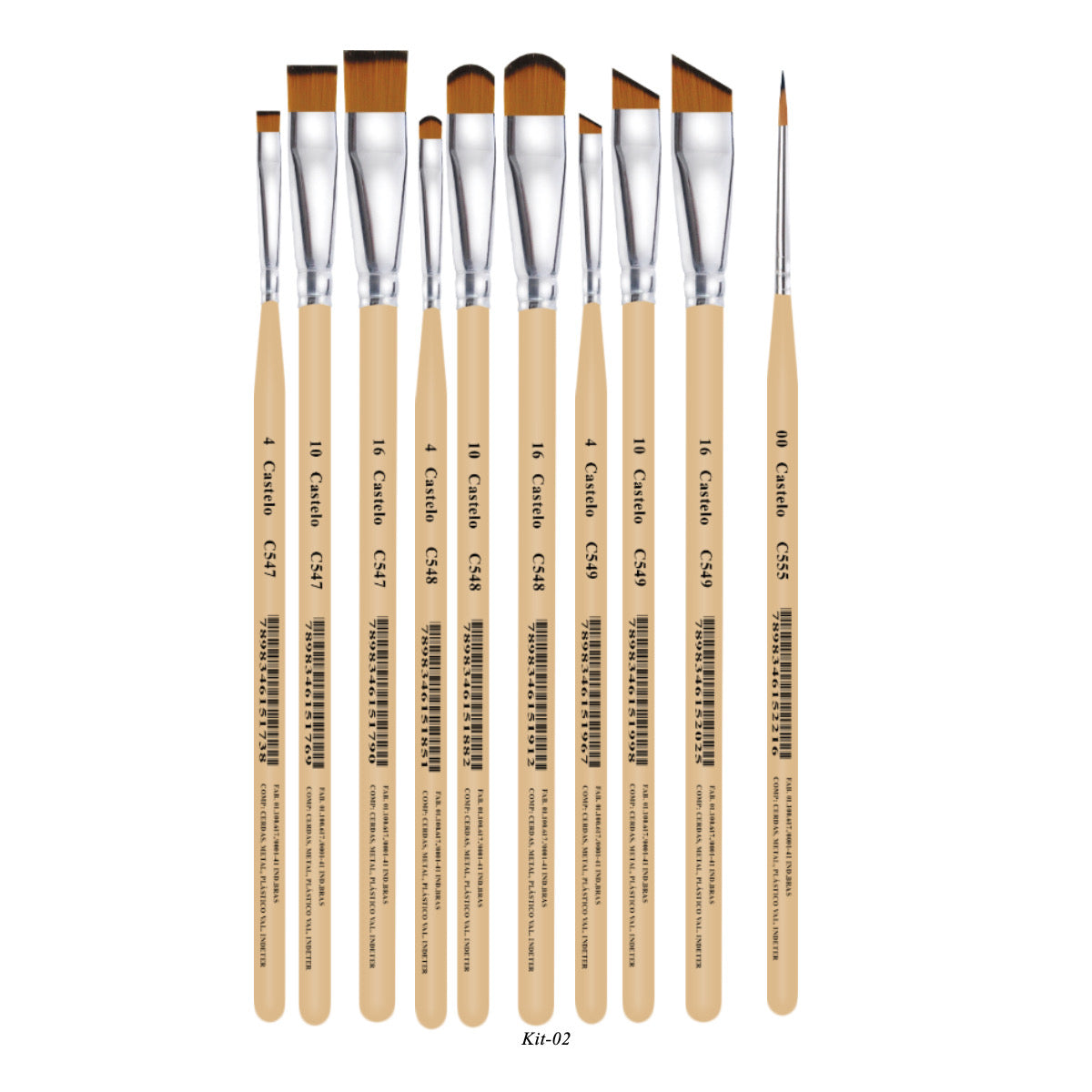 Kit de Pinceis Castelo para Pintura em Madeira - 10 Unidades Modelo 02