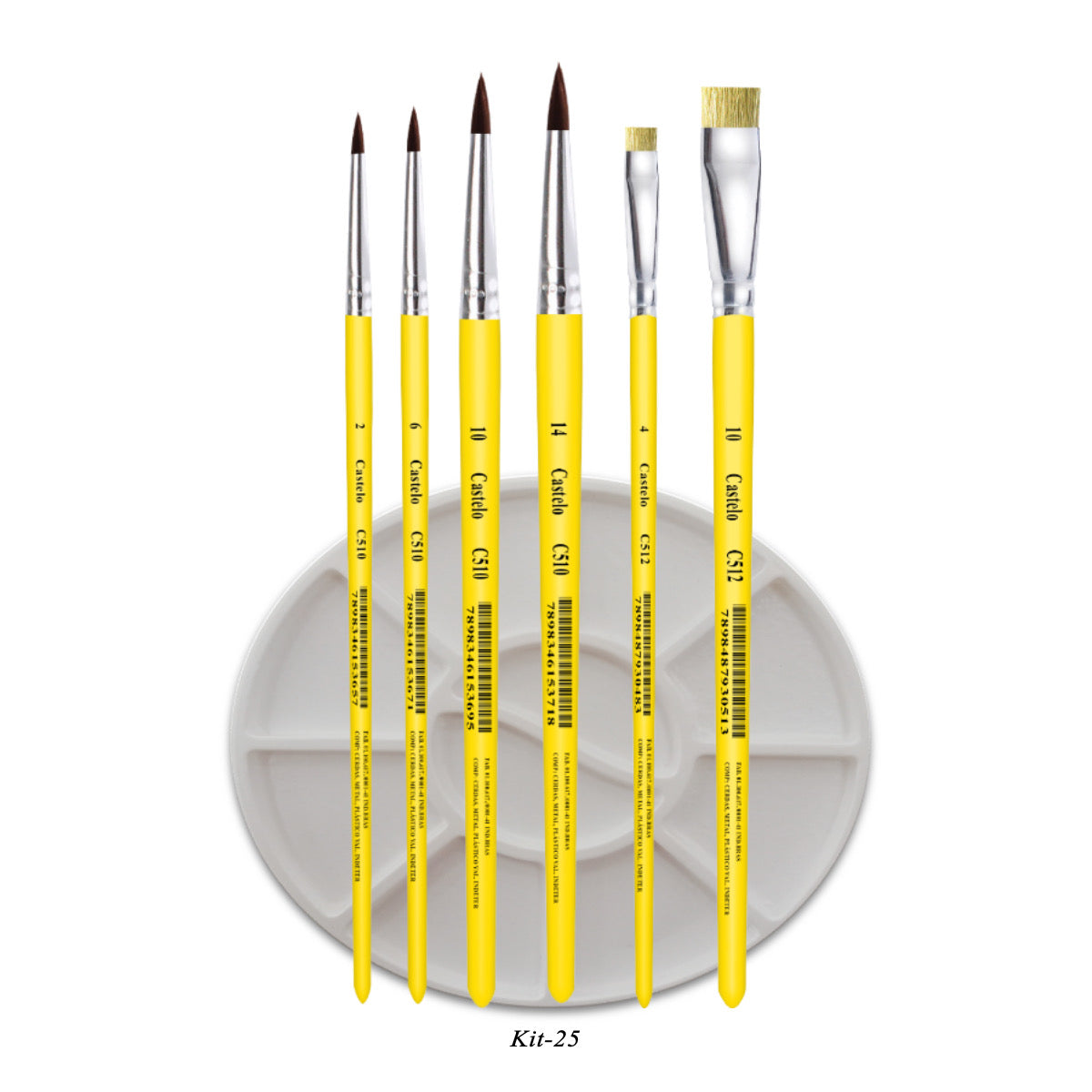 Kit de Pinceis Castelo para Pintura Kids com Gode - 07 Unidades Modelo 25